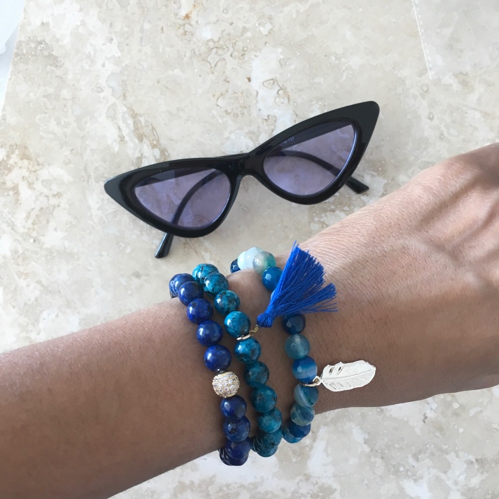 3 Strand Blue Bead Bracelet Stack